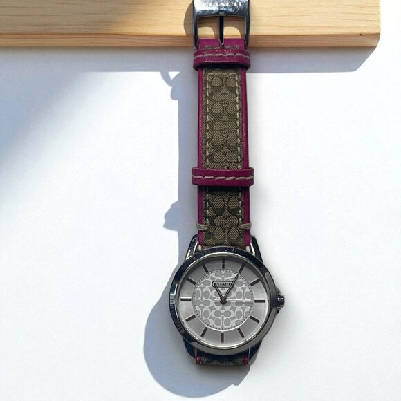 Coach Women's Boyfriend Watch Signature Logo Dial & Pink/Khaki Leather Strap - Picture 9 of 14